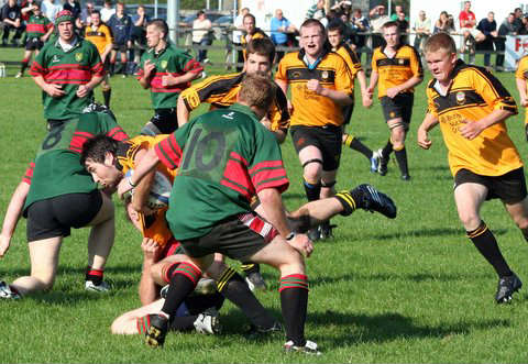 Griff takes the hit and is supported by Euan Braid in his 1st XV debut