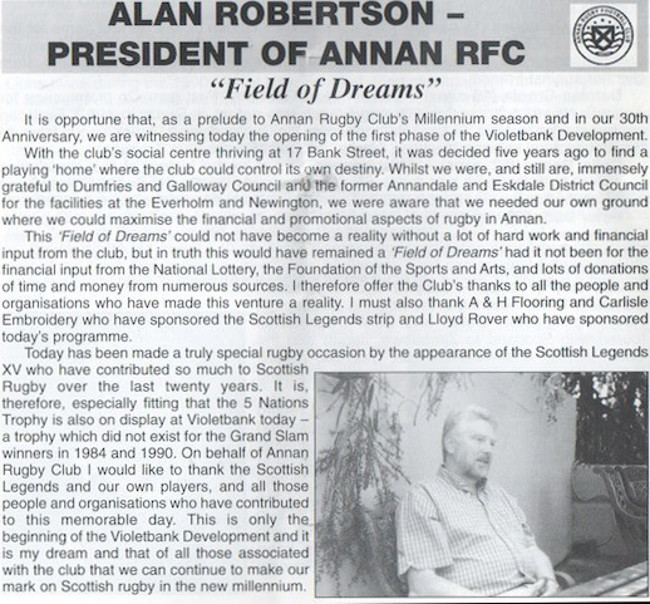 President Alan Robertson on the opening of Violetbank